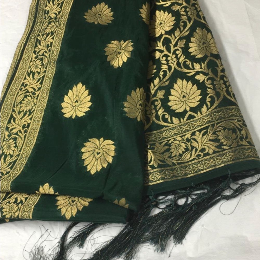 NWOT Indian Dupatta scarf  banarasi tassels full - Picture 14 of 16